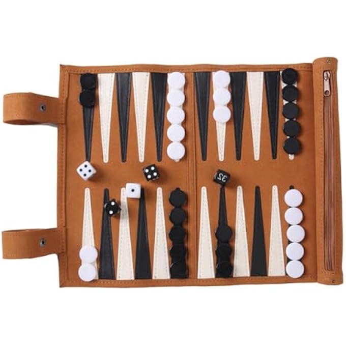 rayihni طقم لعبة الطاولة، 35.5 × 25 سم، طقم طاولة كلاسيكي، طاولة سفر للطاولة، لعبة سفر محمولة للطي، لعبة لوحية بمظهر جلد للكبار، المراهقين، عشاق السفر، بني - Image 2